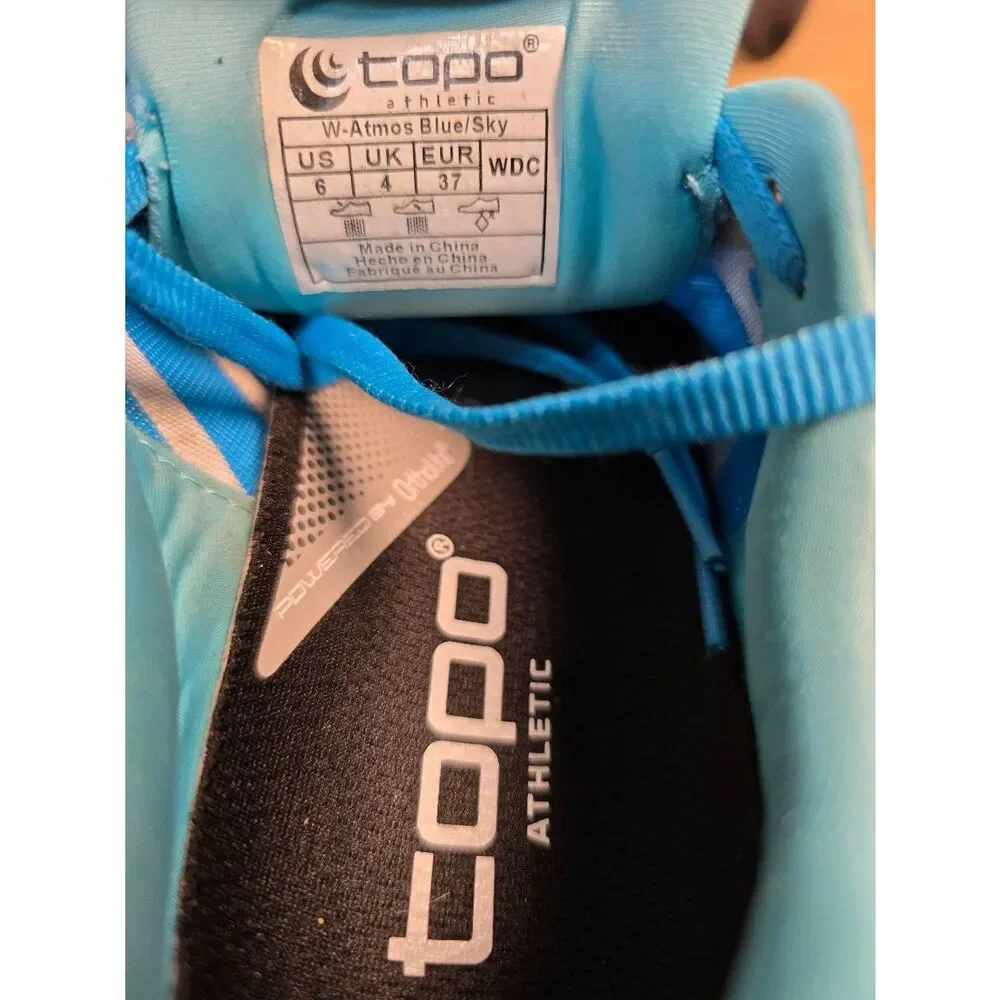Topo Athletic Atmos Women's Size 6 Blue White Cushion Running Shoes Sneakers